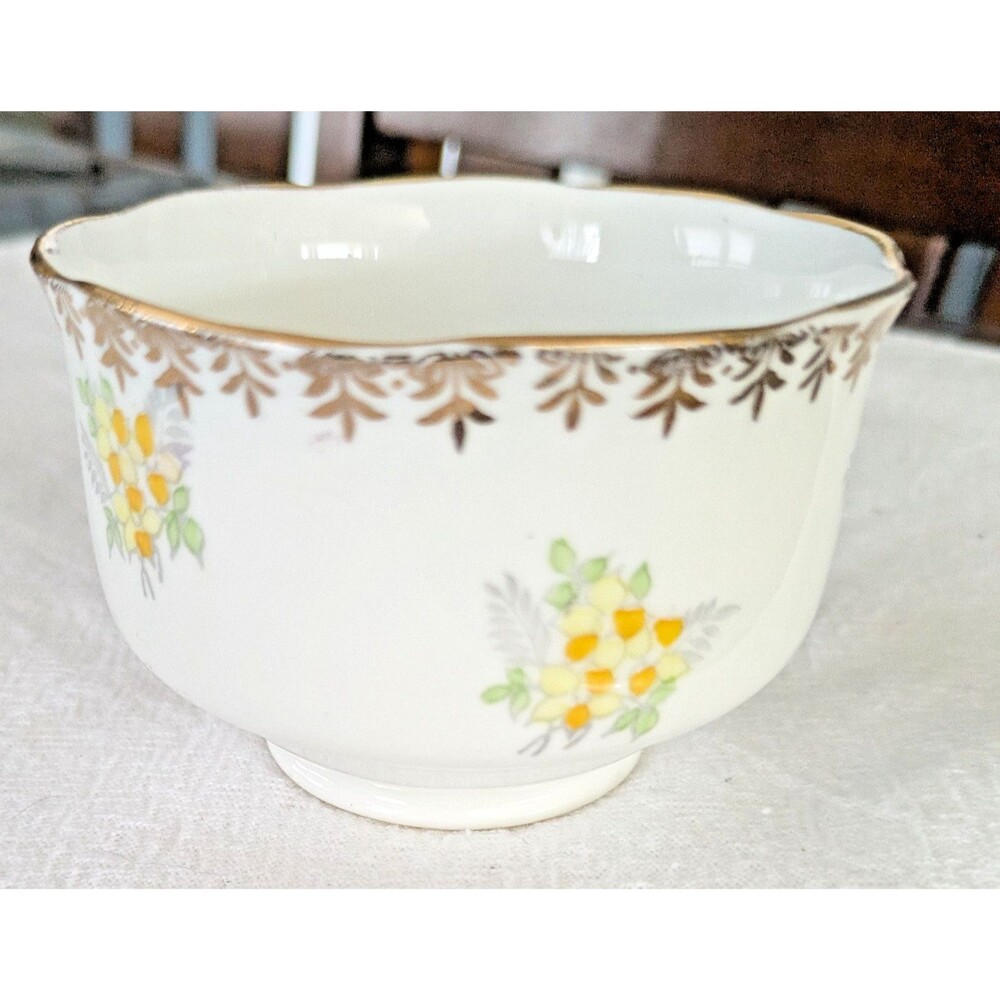 Vintage Salisbury Crown China Open Sugar Bowl Yellow Floral Gold Trim England